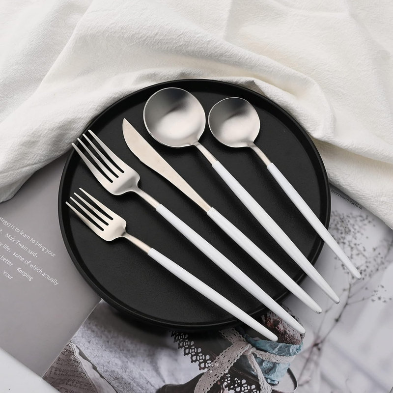 Ensemble de couverts en acier inoxydable 18/10 avec poignée - Ensemble de vaisselle 20 pièces comprenant fourchettes, couteaux et cuillères pour un repas élégant