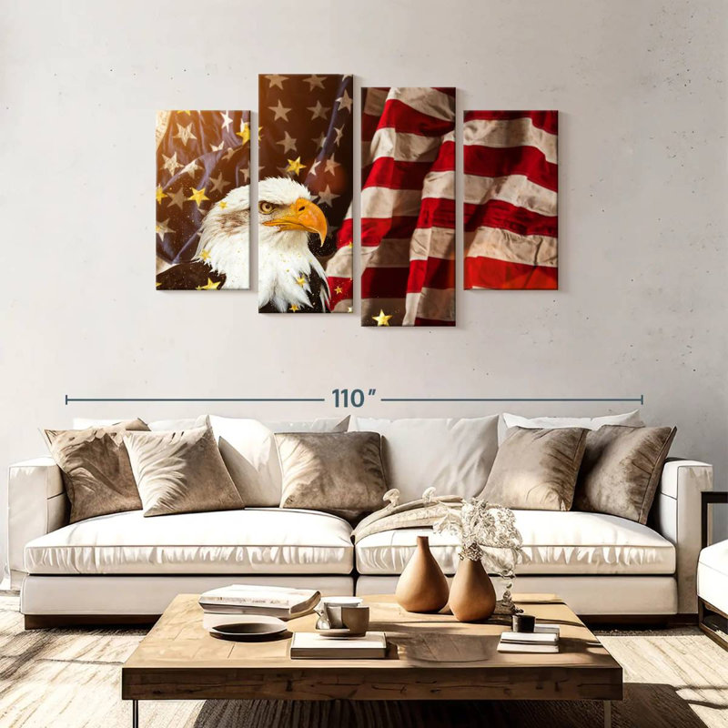 American Flag With Bald Eagle, 48" H x 75" W