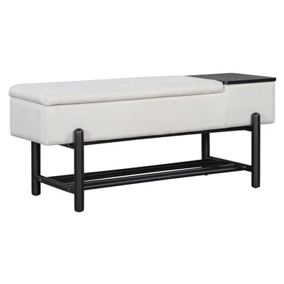 Farmhouse Upholstered Storage Bench With Hidden Compartment, Modern Entryway Bench For Living Room, Entryway, And Hallways (Black)