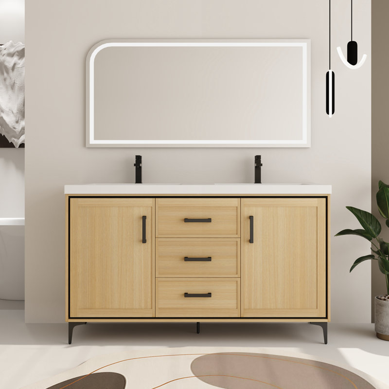 Ensemble de meuble-lavabo double 60 po avec plateau en résine 60 po