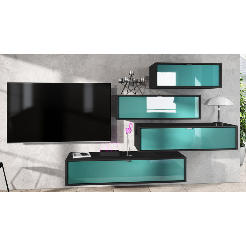 Mccarter Unfinished Entertainment Centre for TVs up to 55", Black/Turquoise High Gloss