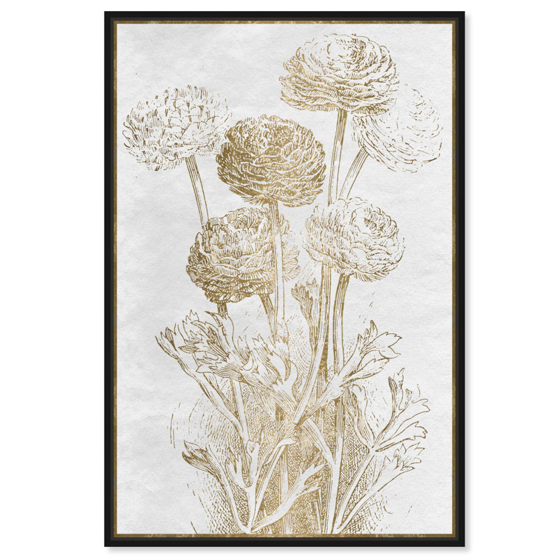 Dahlia et jonquille, croquis de bordure - impression, H 45 po x l 30 po, Cadre noir