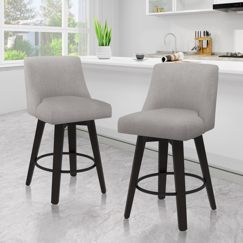 Malakeh Swivel Stool with Solid Wood Frame, Counter Stool (26" Seat Height), 4, Light Gray