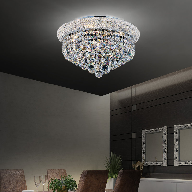 Plafonnier encastré en cristal de 18 po pour le salon, les couloirs, 5 lumières avec base d'ampoule E12 Alex Crystal