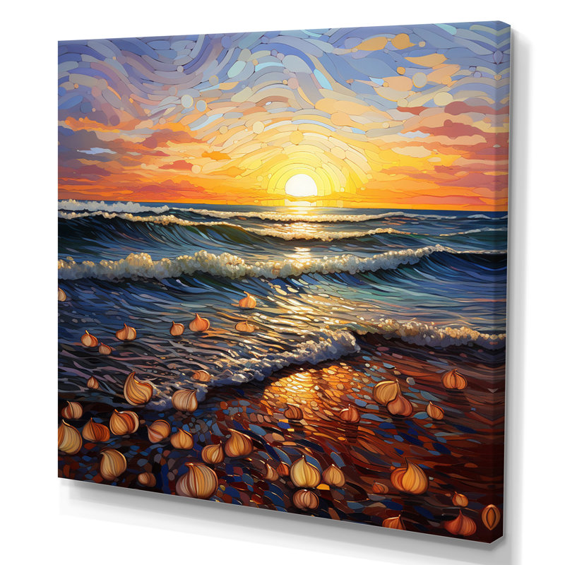 Plage Golden Sands Pointillism I, H 24 po x l 24 po x P 1 po, Toile tendue
