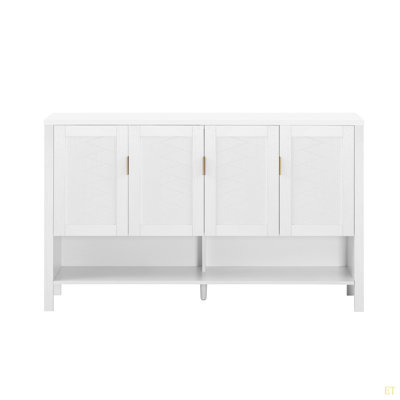 55.1'' Storage Sideboard With 4-Doors,Multi Functional Buffet With Open Shelf And 2-Tiers Adjustable Shelves,Modern Cabinet With Double Hooks,Suitable For Living Room, Hallway, Dining,Office