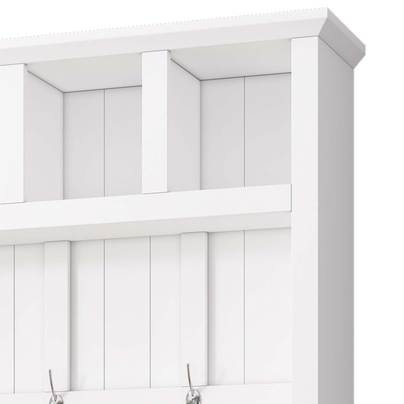 Arbre d'entrée de style campagnard en bois de 78 po de large avec banc de rangement large, armoire à chaussures d'entrée avec 13 compartiments, portemanteau élégant avec 6 crochets pour le vestibule