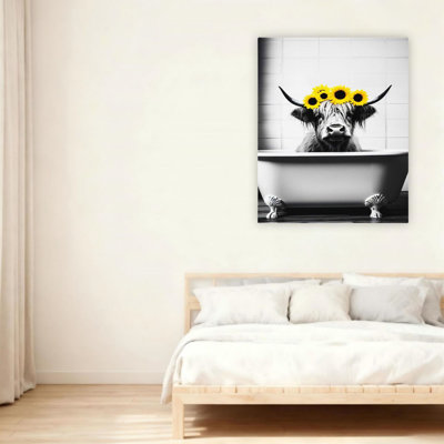 Vache noire et blanche non encadrée, art mural 24 po x 36 po
