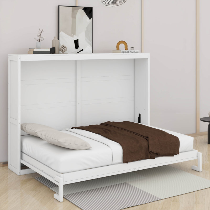 Grand lit escamotable au design moderne avec lumières DEL, Blanc