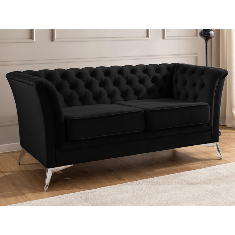 Whitby 2 Seater Velvet Loveseat, Black, Chrome