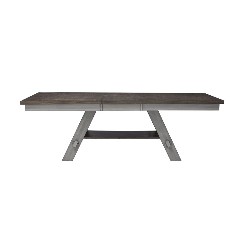 Brown Rectangular Extendable Wood Dining Table with Trestle Base