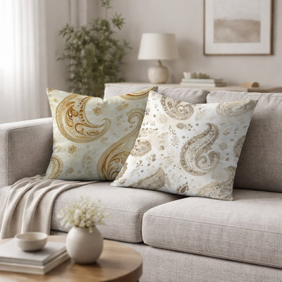 Coussin décoratif à motif cachemire beige 2 pièces Paisley