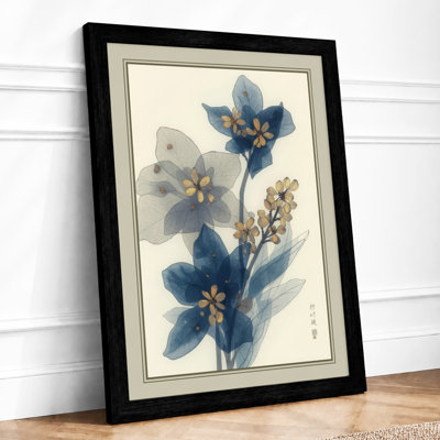 Delicate Blue Blossoms Japandi - Framed Print