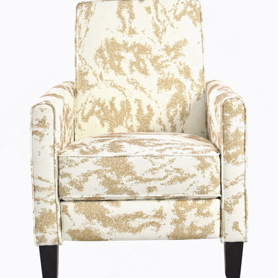 27.5" Push Back Recliner Chair Upholstered Recliner Armchair With Solid Beech Wood Legs For Living Room And Bedroom, White&Yellow