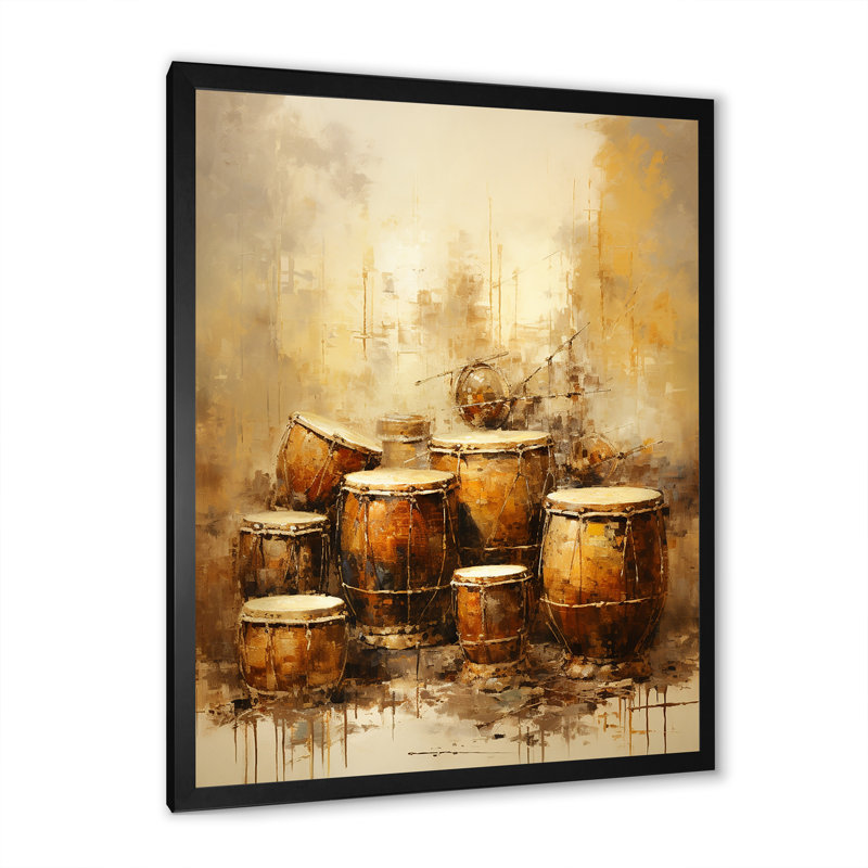 Drum Drum Earthy Brown I sur impression sur toile, H 32 po x l 24 po x P 1 po, Cadre simple noir