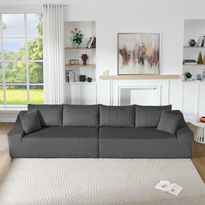 Modern Spacious Upholstered Corduroy Modular Sectional Sofa With 2 Pillows