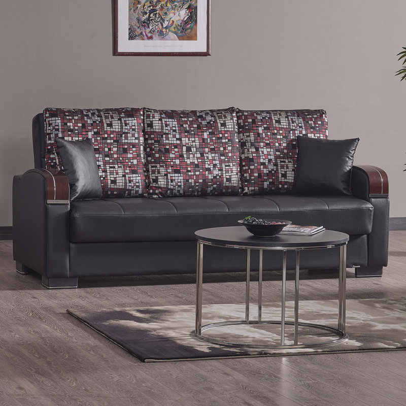 Nesler Mobi Max 87 in. Vegan Leather 3-Seater Twin 3-in-1 Sleeper Sofa Bed with Storage, Black Faux Leather