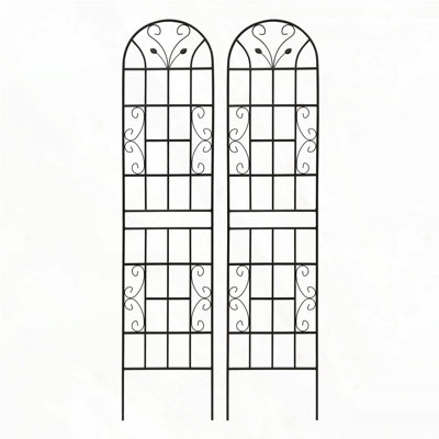 Ensemble de 2 treillis de jardin en métal 86,7 po x 19,7 po antirouille pour plantes grimpantes, support de fleurs extérieur noir