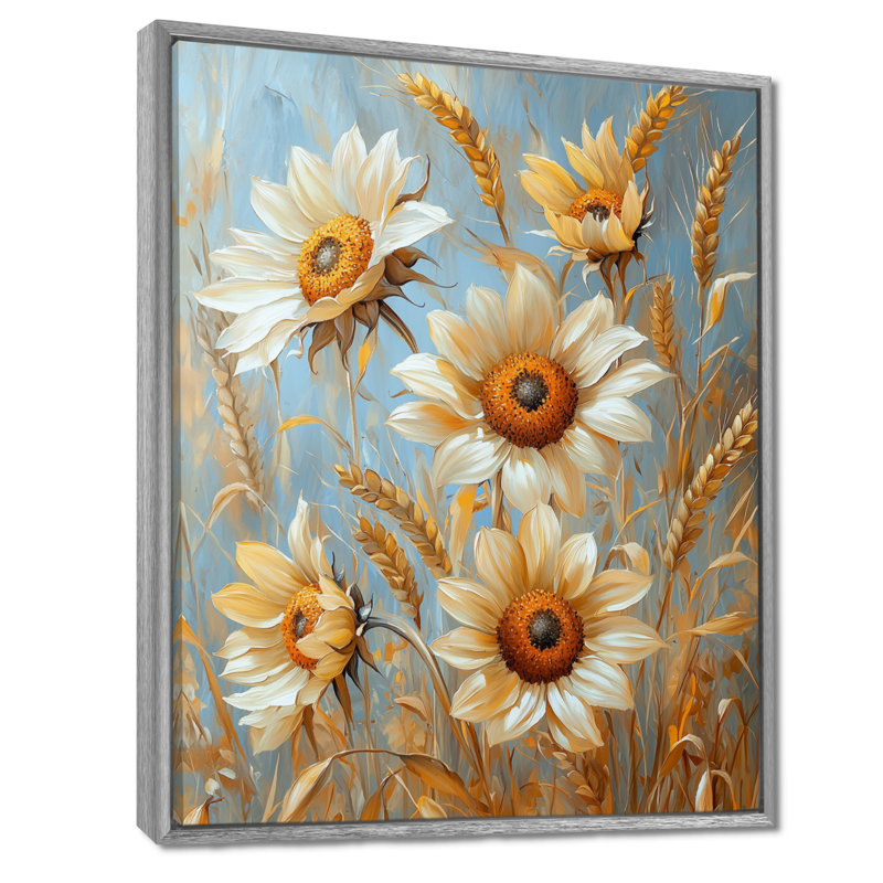 «Dirrick Sunflowers In The Wheat Barnyard IV - Sunflowers», reproduction sur toile encadrée, H 32 po x l 24 po, Argent argent