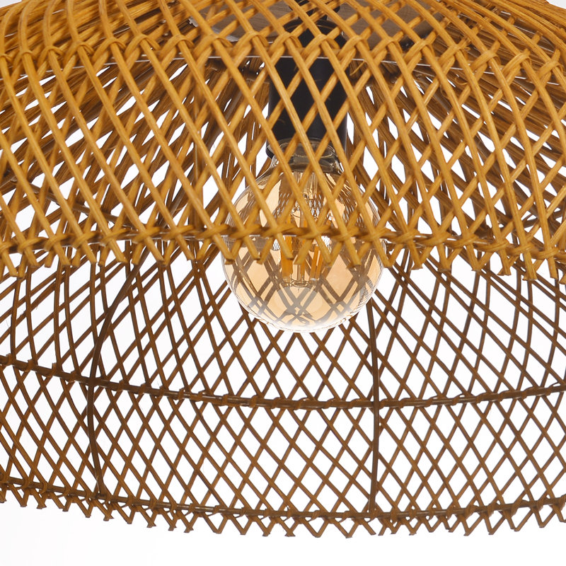 1-Light Rattan Pendant Light Fixture Dark Brown, 7.48" H x 15.74" W x 15.74" D