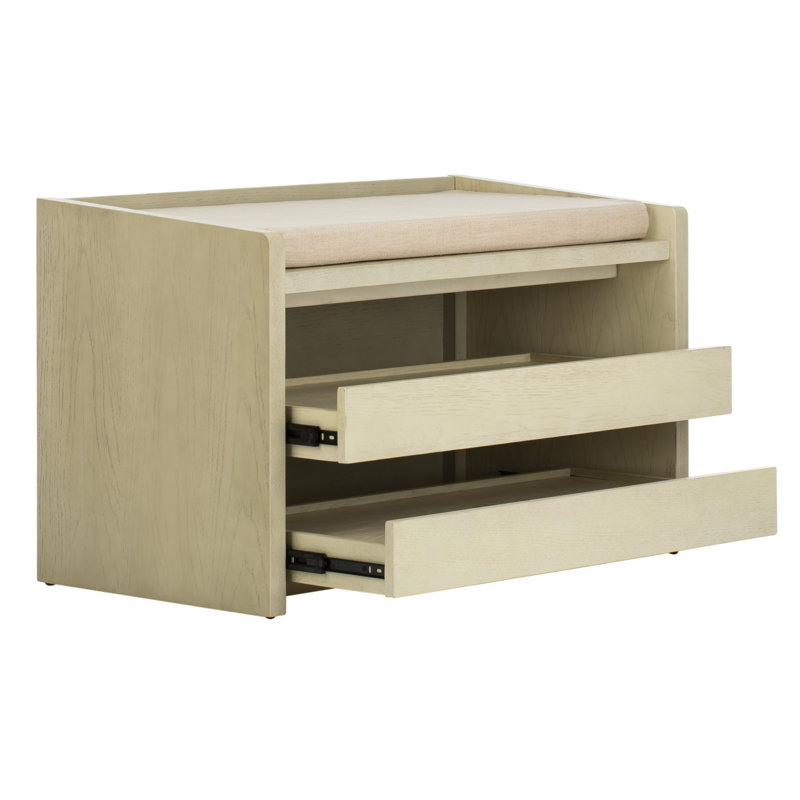 Josette Linen Upholstered Storage Bench, White Wash
