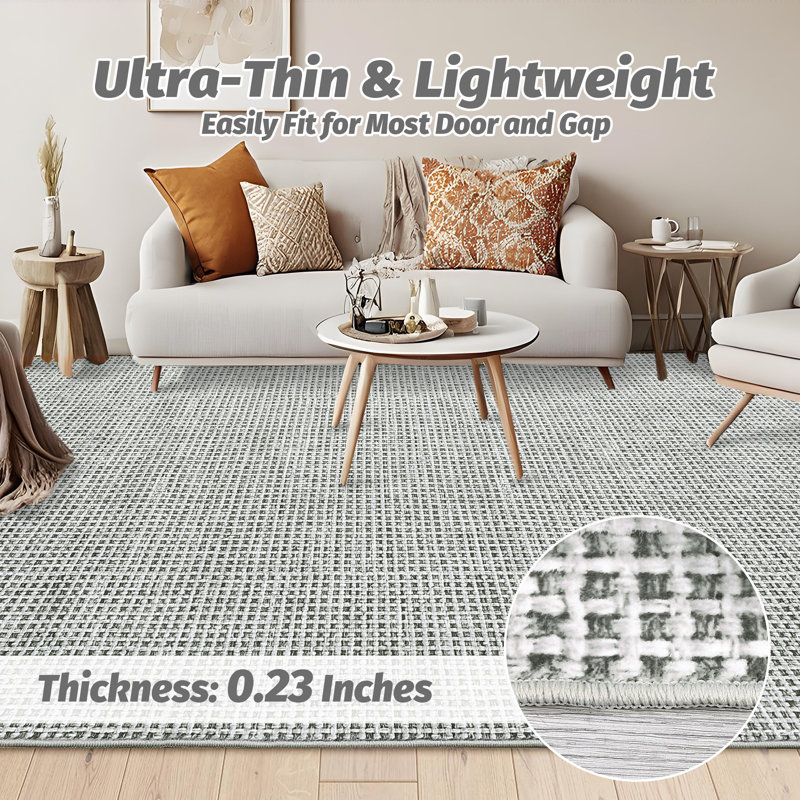 5'x7' Soft Plaid Washable Area Rug, Ultra-Thin Modern Stain Resistant Carpet for Home Office, Light Grey, Light Gray