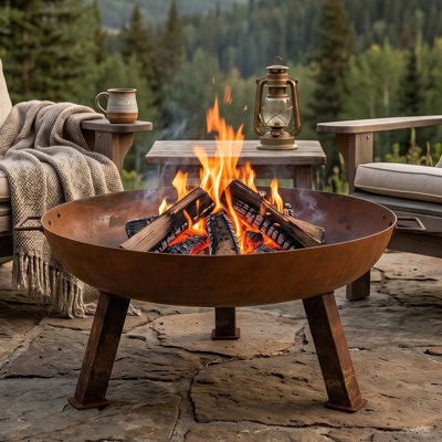 Union Round Wood-Burning Steel Finish Cast Iron Outdoor Raised Fire Pit Bowl - Brown - 24"