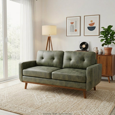 65-Inch Modern Minimalist Two-Seater Sofa, Breathable Polyester Fabric with Solid Wood Legs