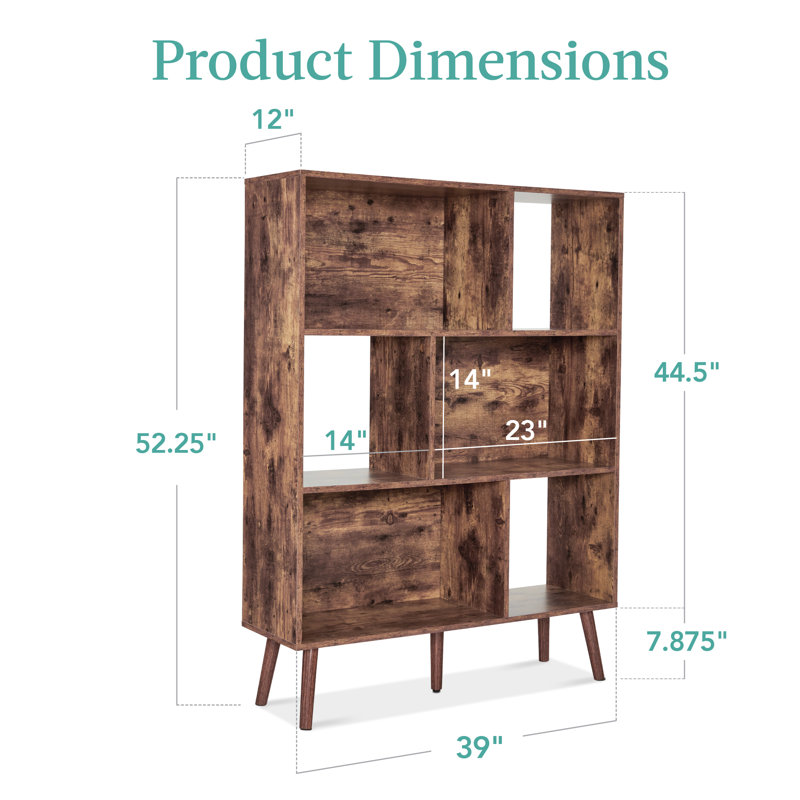 Kintz 3-Tier Mid-Century Modern Wooden Bookcase w/ Removable Back Panels, Offset Pine Legs, Brown