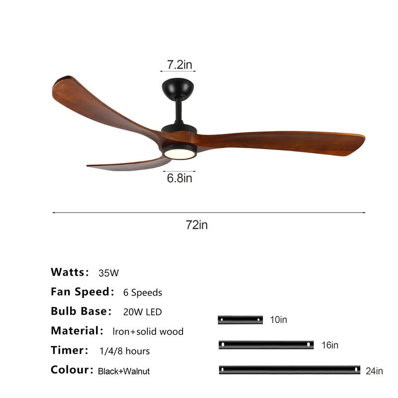 Ventilateur de plafond noir 72 "avec lumière