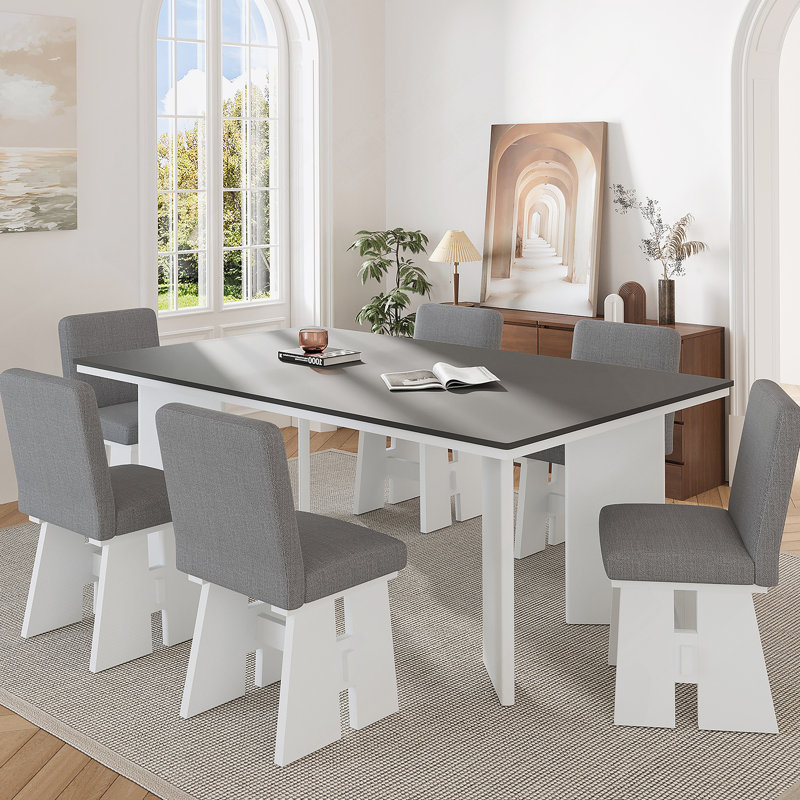 Ensemble de table de salle à manger élégant 7 pièces avec chaises rembourrées confortables, parfait pour les dîners de famille et les rassemblements sociaux