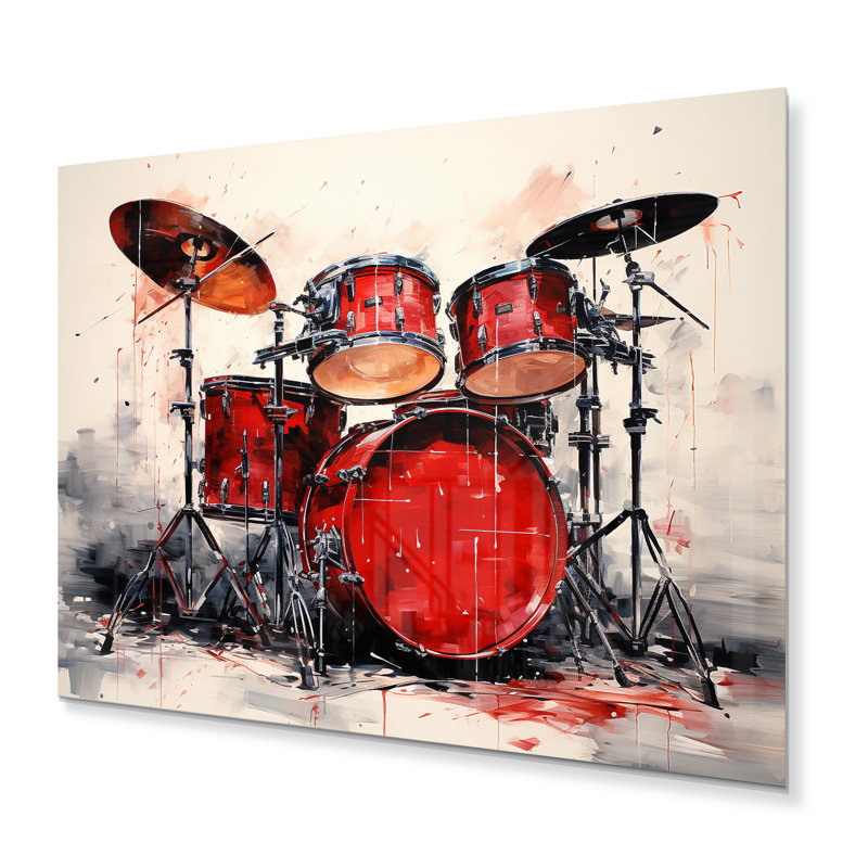 «Music Drums Pulse Deep Red I» sur métal, H 12 po x l 20 po