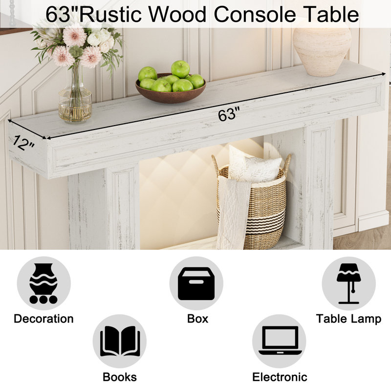 63"W Console Tables,Wood Entryway Tables,Narrow Sofa Tables for Living Room,Foyer, White