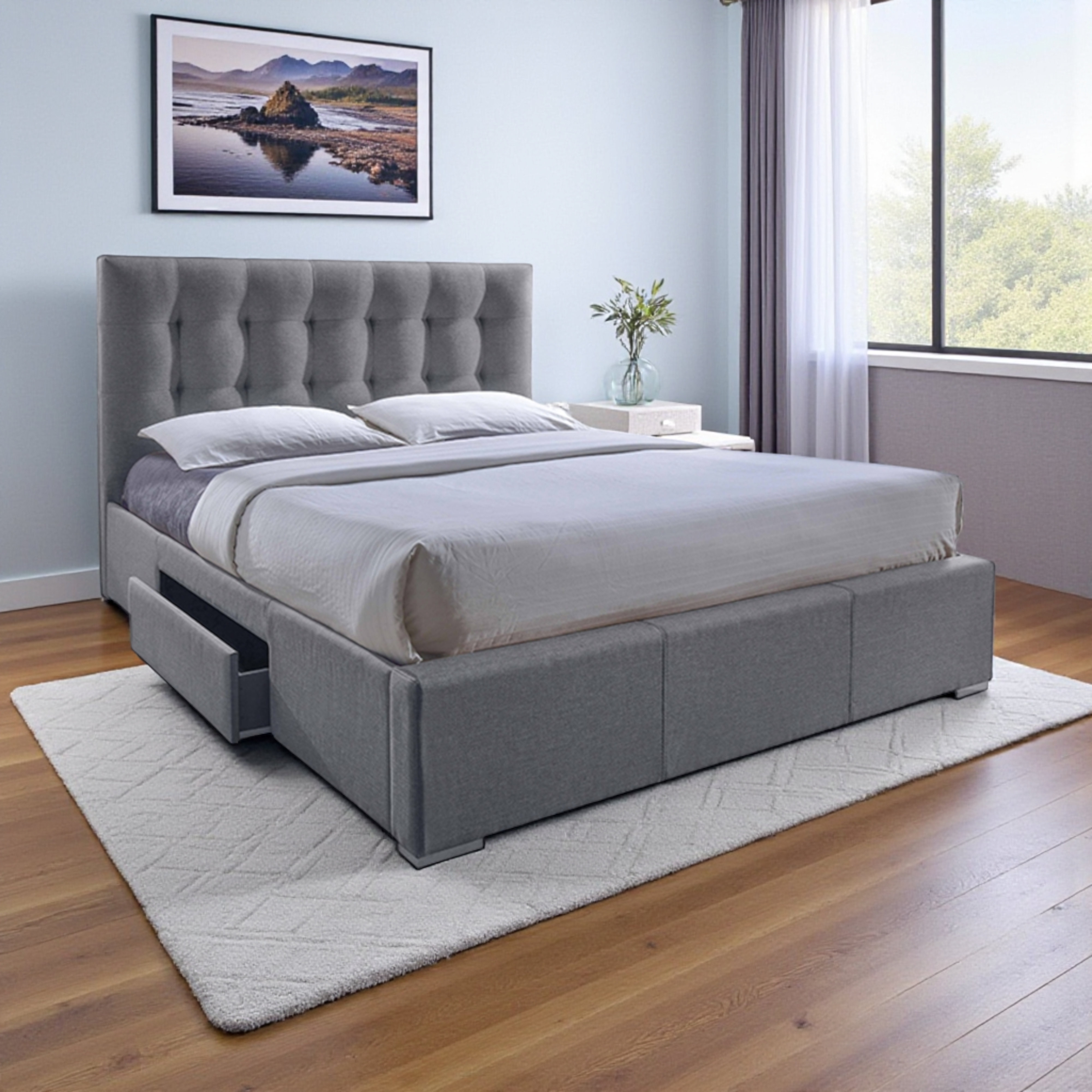 Tufted Upholstered Low Profile Storage Platform Bed