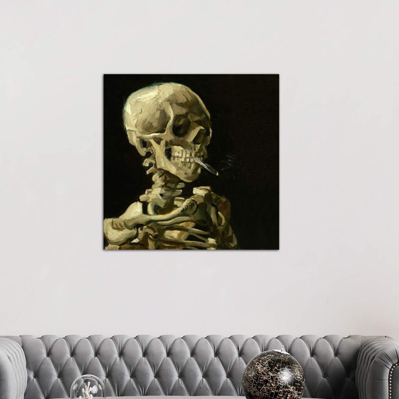 Head Of A Skeleton With A Burning Cigarette by Vincent Van Gogh - Painting on Canvas, 45.72 cm H x 45.72 cm W x 1.91 cm D