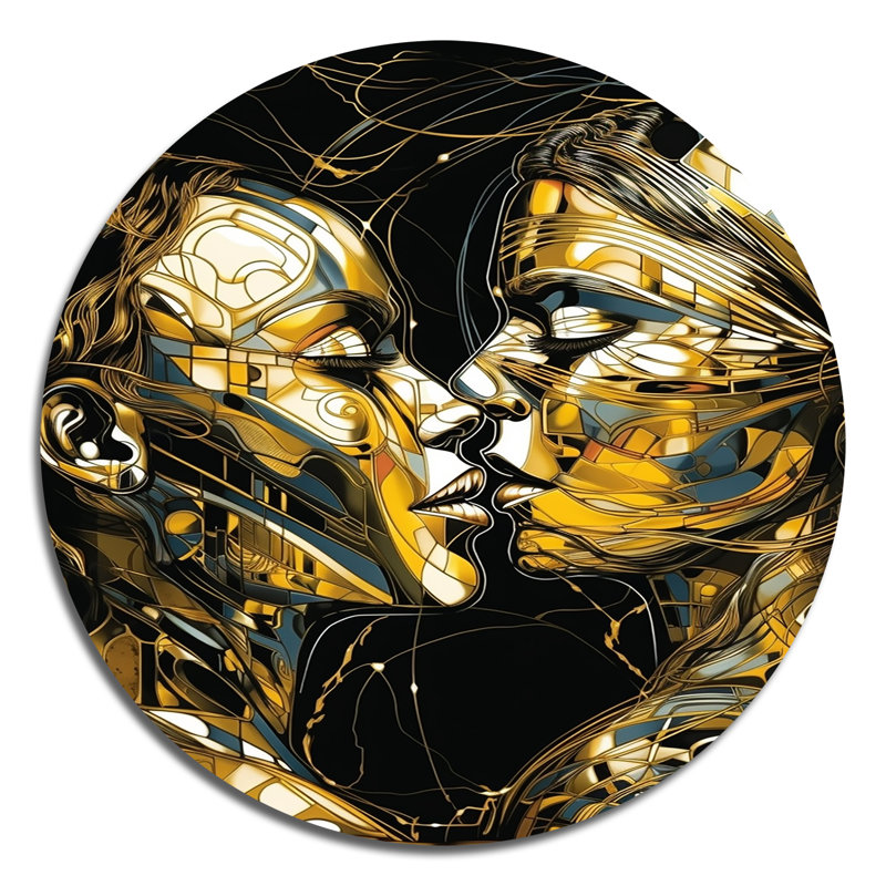 Acrylique Couple s'embrassant II - Marbre abstrait, art mural rond sur métal, H 23 po x l 23 po x P 1 po