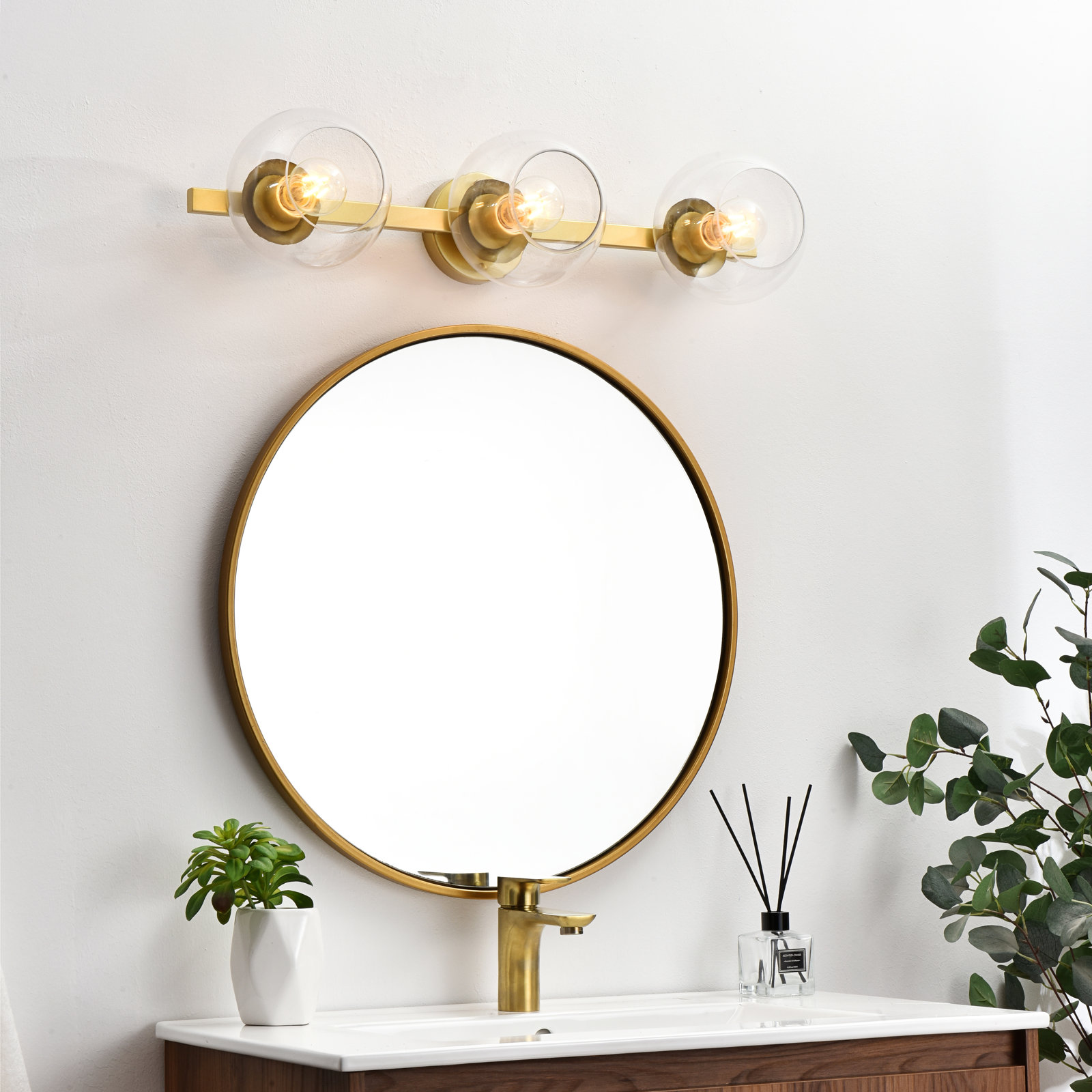 Nathalie 2 Light Glass Dimmable Armed Sconce, Brass, 7" H x 27" W x 27" D, 3 Lights