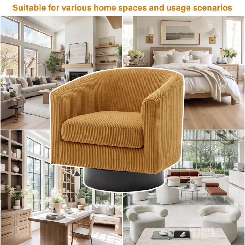 Bennett 72.1Cm Wide Swivel Barrel Chair, Orange Corduroy