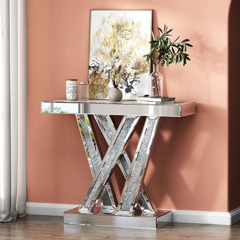 Amla 35.43" Modern Mirrored Console Table and Mirror Set  Ultra‑Modern Contemporary Glam Stylish