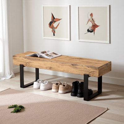 Upholstered Bench For Bedroom End Of Bed,59"L Rubberwood Bench For Livingroom With Padded Cushion,Versatile Modern Shoe Bench For Entryway