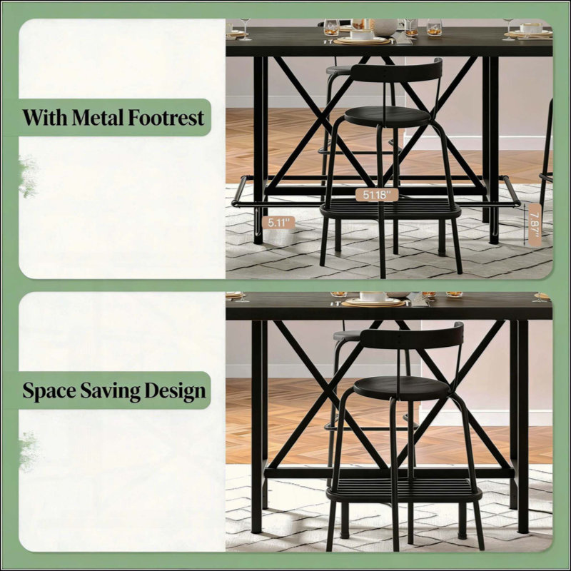 Table de salle à manger à hauteur de comptoir pour 6 personnes, table de salle à manger industrielle en bois rustique avec pieds et repose-pieds robustes en métal