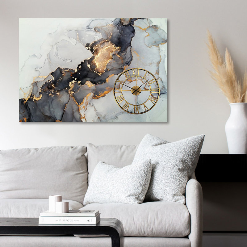 Horloge murale élégante 19,7 po x 27,6 po | Face 100% coton, structure 100% bois (épaisseur: 1,2 po) | Sans PVC, parfait pour le salon, la cuisine ou le bureau | Conception intemporelle et qualité de fabrication