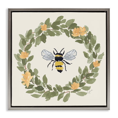 «Bee Celebration Wreath», art mural encadré sur toile flottante brune, design par Lucille Price