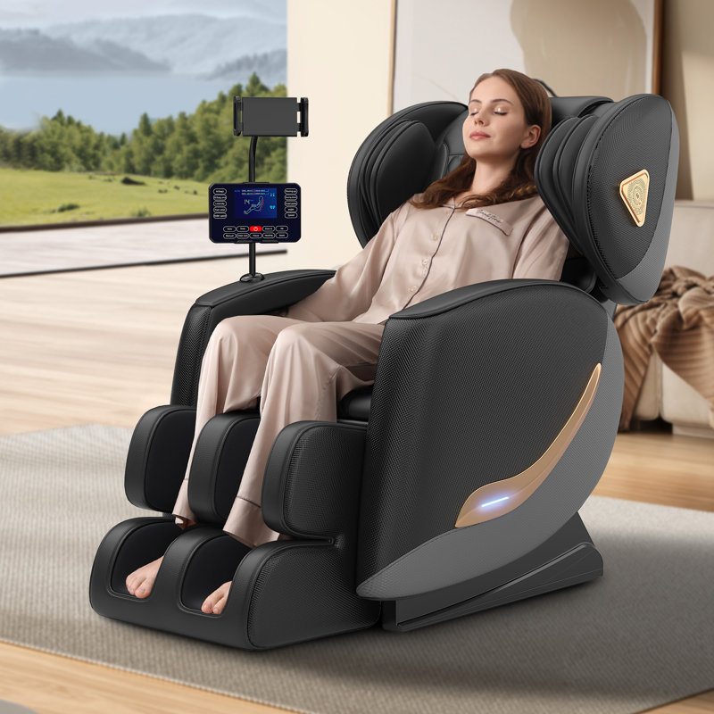 Fauteuil de massage complet, fauteuil de massage zéro gravité avec 10 rouleaux de massage fixes, chauffage des lombaires et des mollets, massage des pieds, 5 modes automatiques, haut-parleur Bluetooth, écran tactile de commande