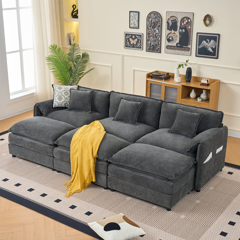 Canapés modulaires spacieux en chenille, confort moderne pour le salon