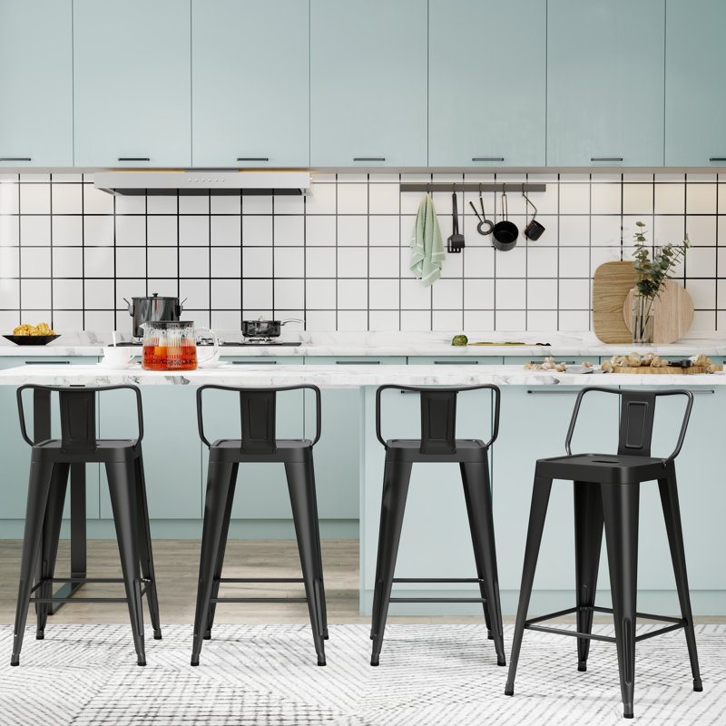 Counter Stool with Metal Frame, Bar Stool (30” Seat Height), Black
