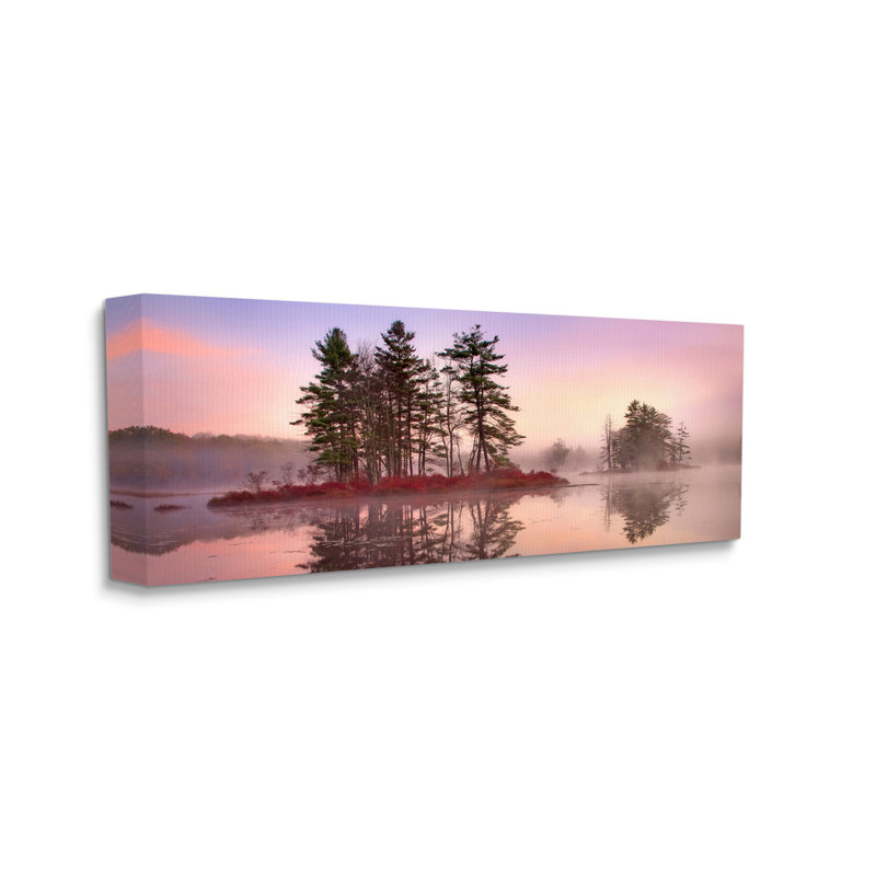 Lake Island Trees Sunrise Sky Landscape Canvas Print