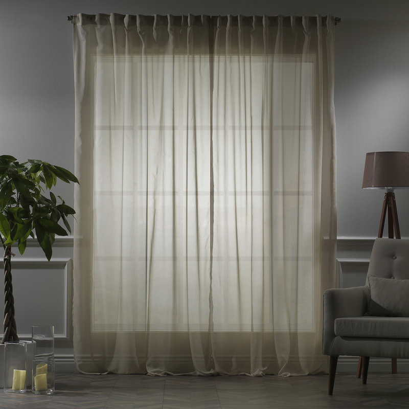 Extra Wide & Extra Long Faux Silk Crep Chifon Sheer Curtain Panels, Beige, 52" W x 108" L