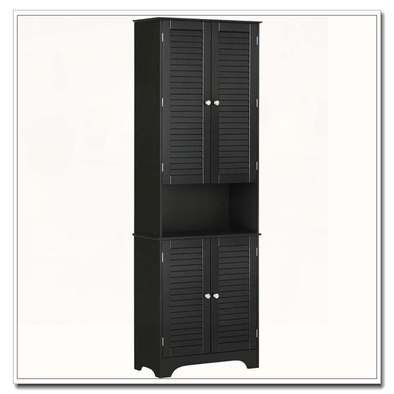 Armoire de rangement autoportante haute et étroite avec portes et tablettes réglables, Noir