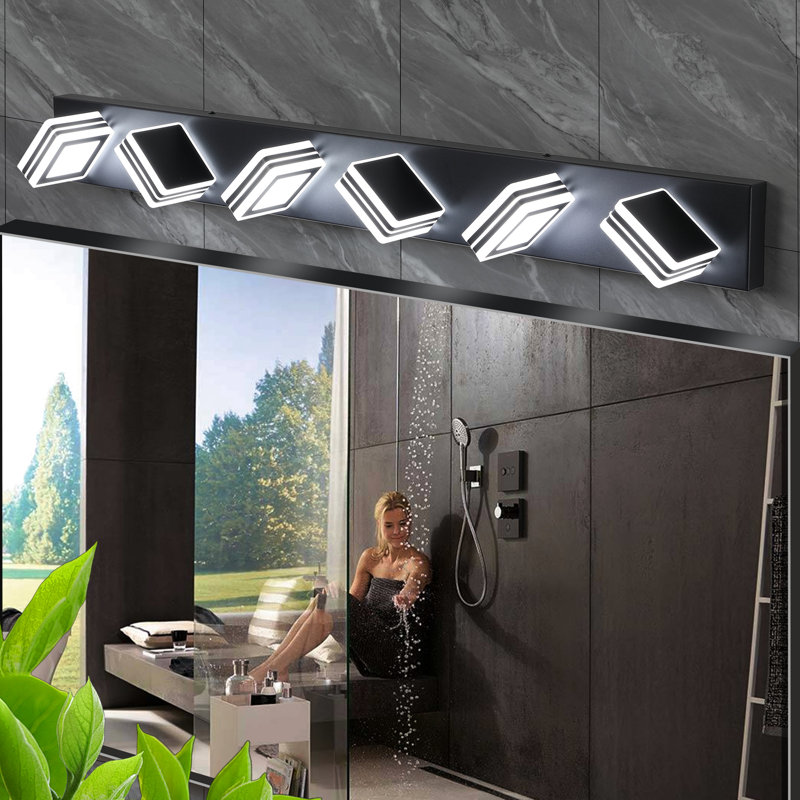 Bathroom 6- Dimmable Led Vanity , Modern, Iron & Acrylic, Energy Efficient, 36W, 100 - 120V, 6.5In Length, Black Modern For Bathroom, 4.29In Deep,